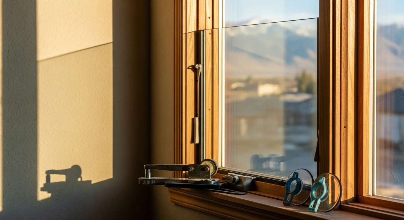 A technician from Complete Construction installing a clear replacement window pane in a residential home in Sandy, Utah. The finished window sits flush in the frame with no cracks or fogging visible.